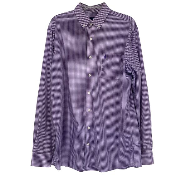 Johnnie O Long Sleeve Button Down Shirt Mens LARGE Purple Gingham Preppy - Picture 1 of 13